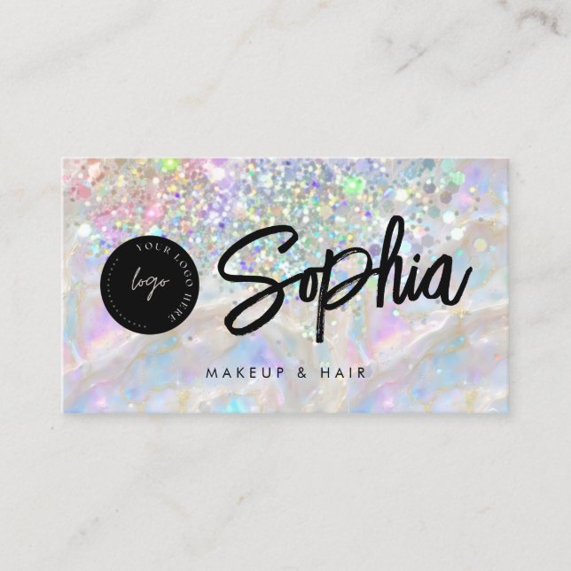 Holographic Opal Glitzer QR Code Logo Shiny Beauty Visitenkarte (Vorderseite)