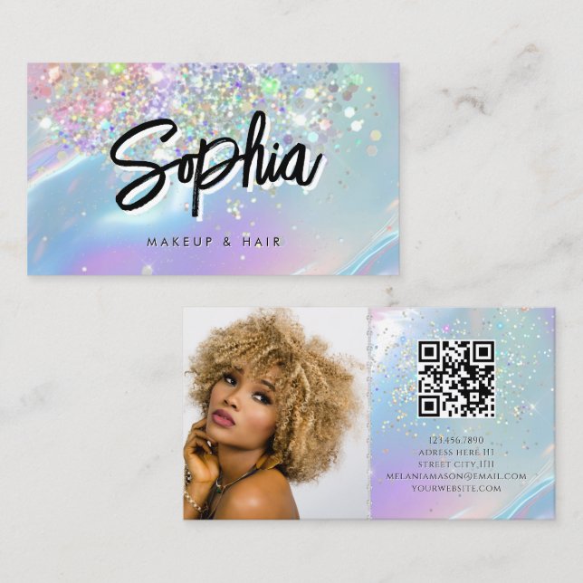 Holographic Opal QR Code Logo Shiny Beauty Visitenkarte (Vorne/Hinten)