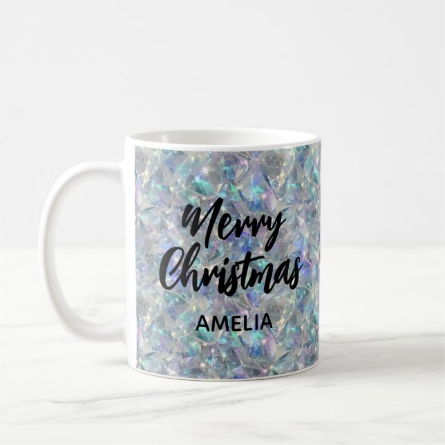 Holographic Opal Stone Background Frohe Weihnachte Kaffeetasse (Links)