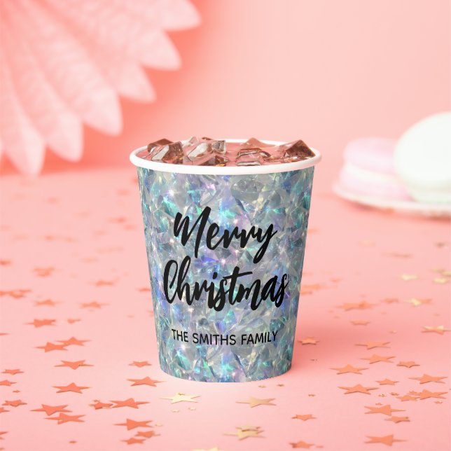Holographic Opal Stone Background Frohe Weihnachte Pappbecher (Insitu)