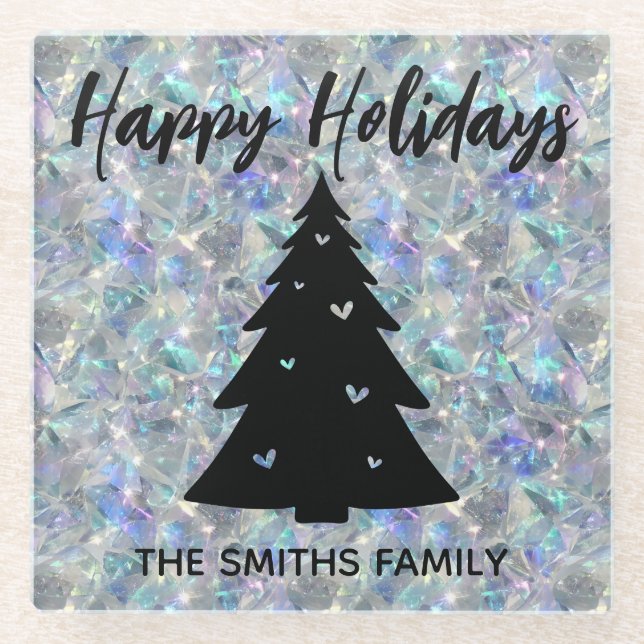 Holographic Opal Stone Background Happy Holidays Glasuntersetzer (Vorderseite)