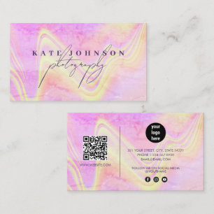 Holographic Opal Stone Marble Script QR Code Visitenkarte