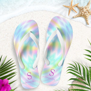 Holographic Pastel Rainbow Mit Monogramm Summer Flip Flops