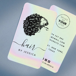 Holographic Pastel Rainbow Unicorn Afro Hair Girl Visitenkarte