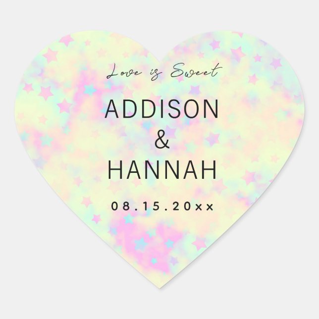 Holographic Pastel Wedding Herz-Aufkleber (Vorderseite)