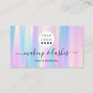 Holographic Pink Blue Logo QR Lash Makeuails Visitenkarte