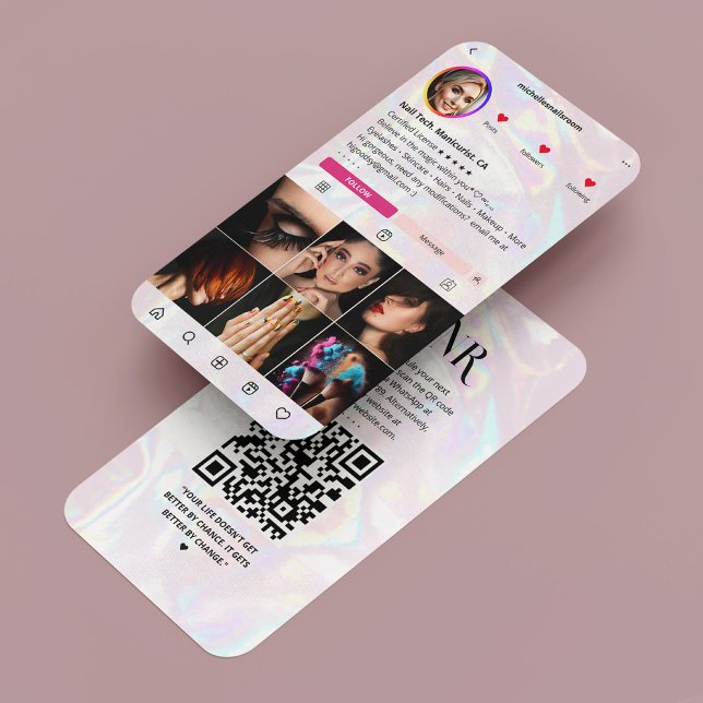 Holographic Pink Pearl Instagram Modern Visitenkarte (Shinny Holographic Pink Instagram Modern Business Card
)