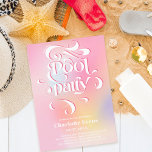 Holographic pink pool party script swirls Sweet 16 Einladung<br><div class="desc">Make a splash with our holographic rainbow gradient Sweet 16 summer invitation. The pool party script swirls add a fun and trendy touch to your celebration. Dive into summer and make a splash with this invitation,  featuring pastel pink purple rainbow holographic gradient.</div>