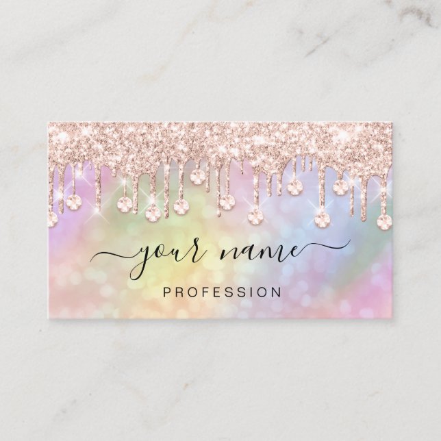 Holographic Pink Rose Tropfens Makeup Artist Visitenkarte (Vorderseite)