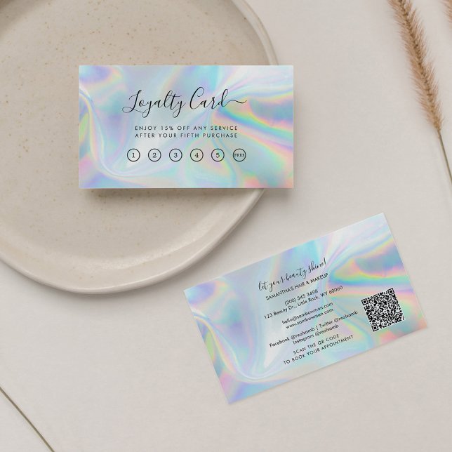 Holographic QR Code Beautician Salon Loyalty Card Visitenkarte (Business Loyalty Card QR Holographic Card)