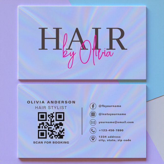 Holographic QR Code Hair Stylist Modern Visitenkarte (Von Creator hochgeladen)