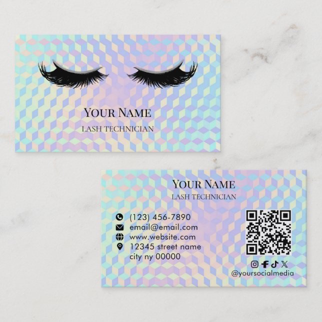 Holographic QR code Lash Technician Visitenkarte (Vorne/Hinten)