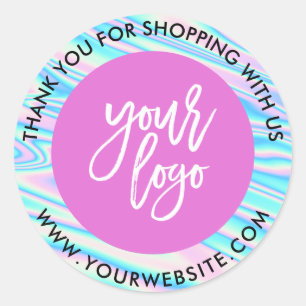 Holographic rainbow custom logo pink vielen Dank Runder Aufkleber