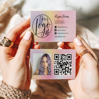 Holographic rainbow hair makeup photo logo qr code visitenkarte