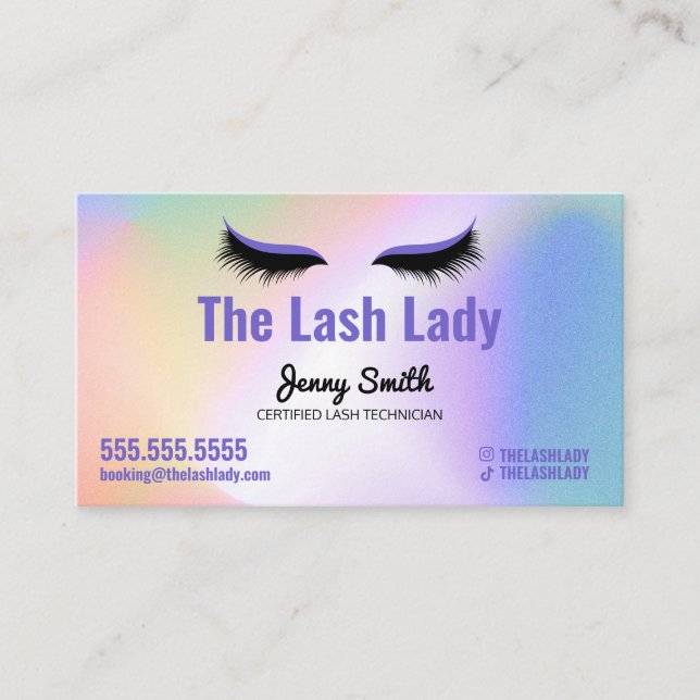 Holographic Rainbow Lash Tech Beauty Salon Visitenkarte (Vorderseite)