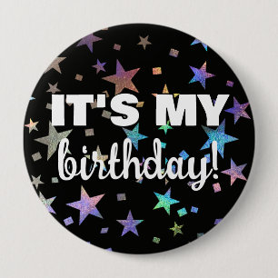 Holographic Rainbow Star Confetti Es ist mein Gebu Button