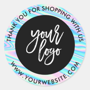 Holographic Regenbogen Custom Logo schwarz Danke Runder Aufkleber