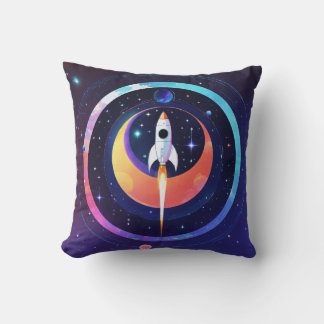 🚀 Holographic Rocket im Weltraum Kissen
