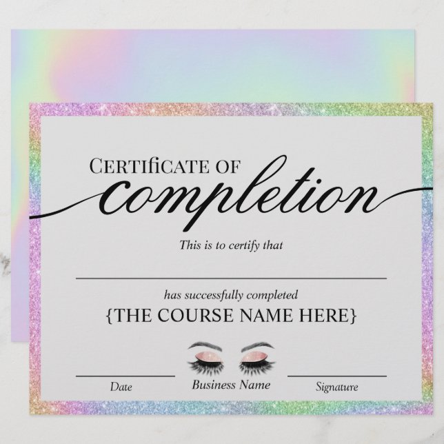 Holographic Salon Certificate of Completion Award (Vorne/Hinten)