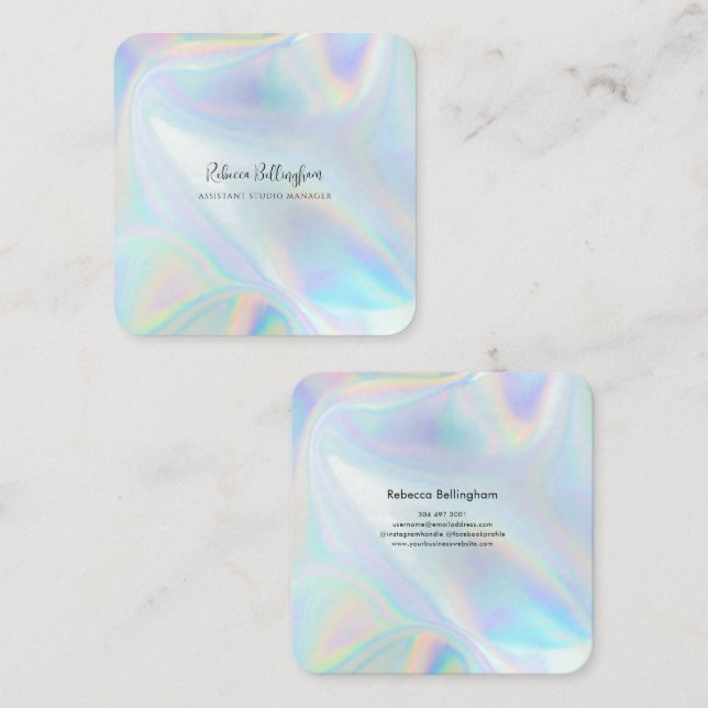 Holographic Script Business Owner Modern Quadratische Visitenkarte (Vorne/Hinten)