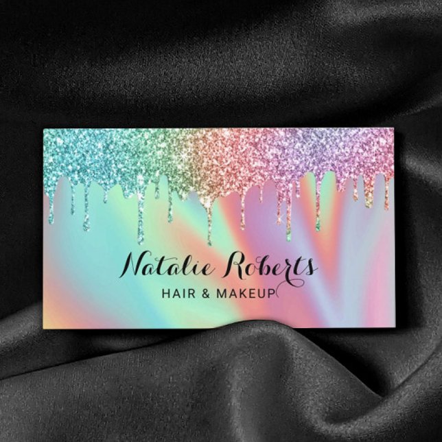 Holographic Unicorn Glitzer Tropfens Beauty Salon Visitenkarte (Von Creator hochgeladen)