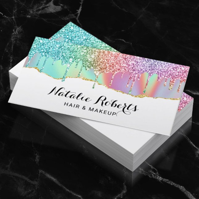 Holographic Unicorn Glitzer Tropfens Beauty Salon  Visitenkarte (Von Creator hochgeladen)