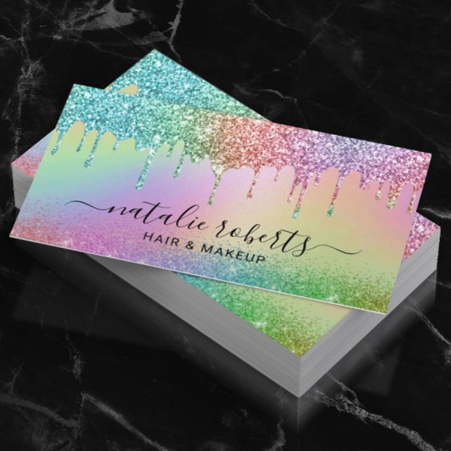Holographic Unicorn Glitzer Tropfens Modern Salon  Visitenkarte (Von Creator hochgeladen)