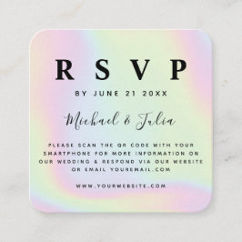Holographic Unicorn Pastel QR Code Wedding RSVP Begleitkarte