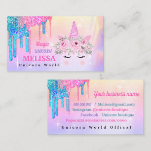 Holographic Unicoron Blume Glitzer Business Card Visitenkarte