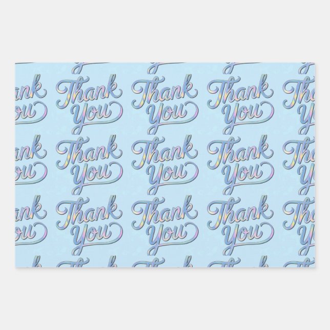 Holographic Vielen Dank, Script Wrapping Paper Geschenkpapier Set (Vorderseite)
