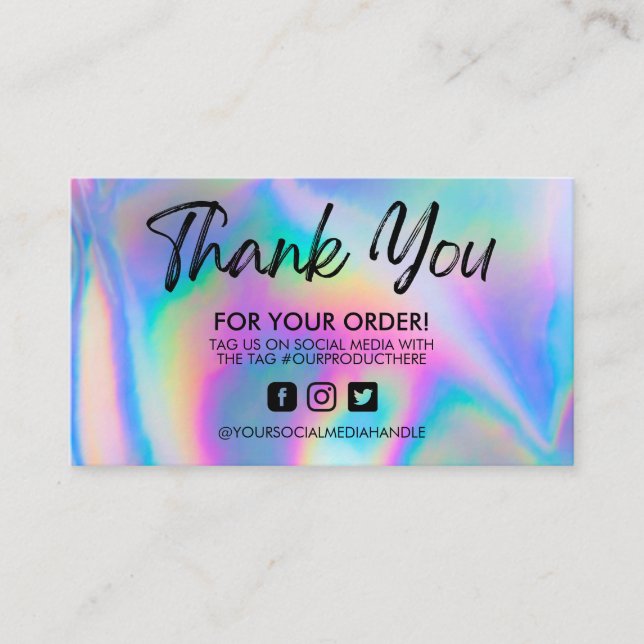 Holographic Vielen Dank Trendy Salon Business Card Visitenkarte (Vorderseite)