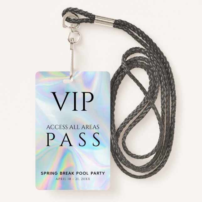 Holographic VIP All Access Pass Spring Break Party Ausweis (Vorderseite mit Schlüsselband)