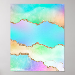 Holographie Agate   Iridescent Pastel Ombre Marble Poster