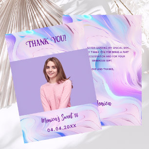 Holographie violet photo Sweet 16 carte de remerci