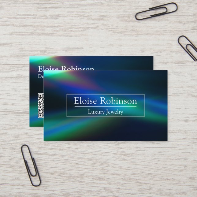 Holographique Bleu Noir Élégant Carte de visite (Devant/Arrière en situation)