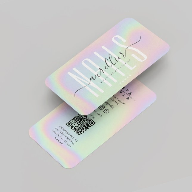 Holographisch gesehen visitenkarte (Modern Nail Artist Nails Monogram Holographic Business Card
)