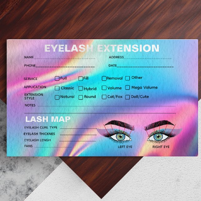 Holographische Akustikkarte Lash Record Card Visitenkarte (Holographic Aesthetician Lash Record Card)