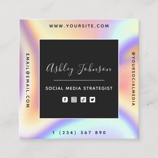 Holographische Ästhetik Social Media QR Code Trend Quadratische Visitenkarte (Vorderseite)