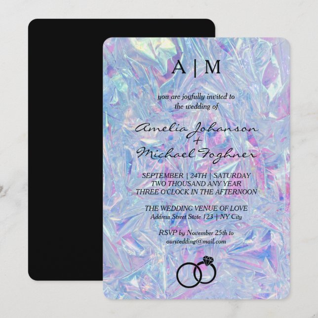 Holographische Einladung für moderne Monogramm-Hoc (Vorne/Hinten)