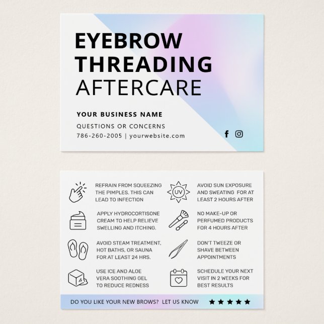Holographische Eyebrow-Aftercare-Karte (Vorne & Hinten)