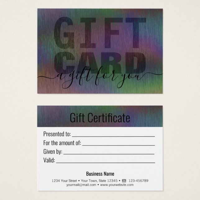 Holographische Gift-Karte aus gebürstetem Metall (Vorne & Hinten)