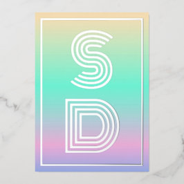 Holographische Gradient Monogram Silver Foil Weddi Folieneinladung
