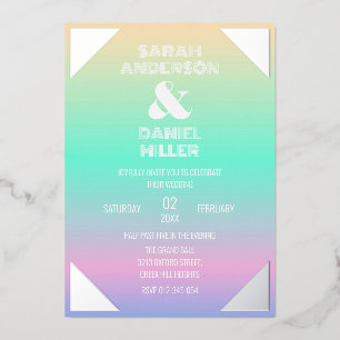 Holographische Gradient Silver Foil Rahmen Wedding Folieneinladung