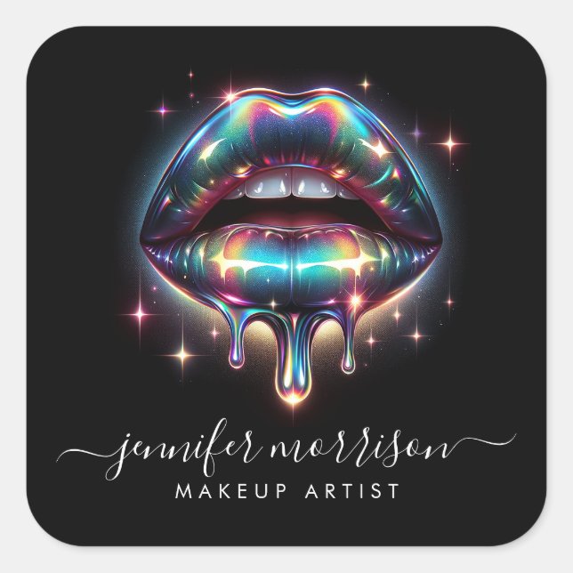 Holographische Lippen Makeup Artist, Schönheit Quadratischer Aufkleber (Vorderseite)