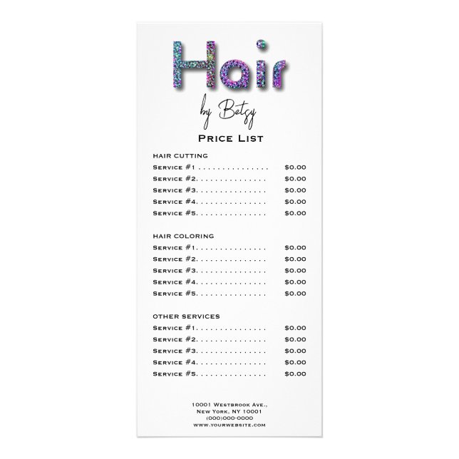 Holographische Neon Glitzer Hair Stylist Rack Card Werbekarte (Vorne)