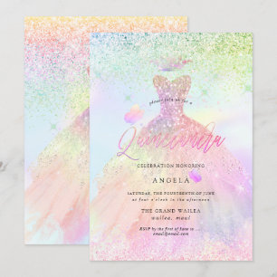 Holographische Quinceanera-Prinzessin+Schmetterlin Einladung