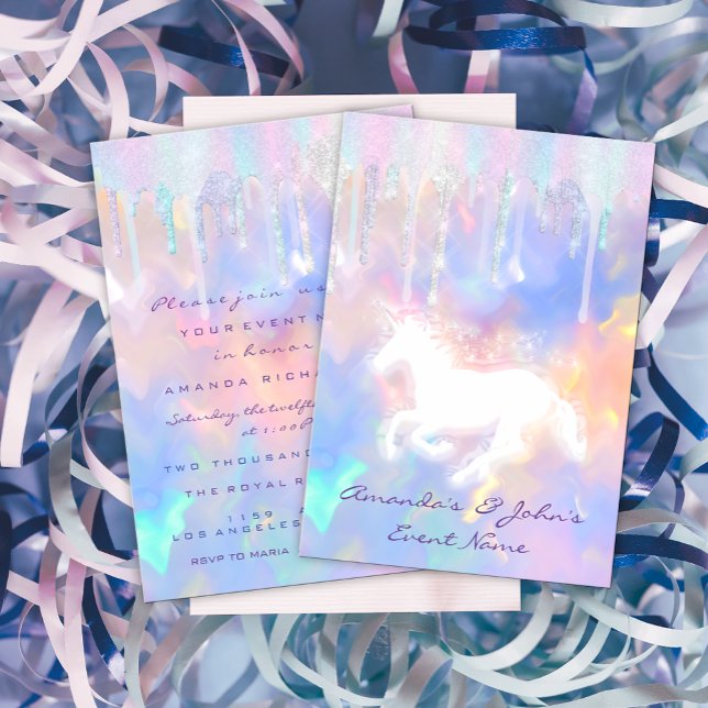Holographische Tropfen Unicorn Party Kinderdusche Einladung (Von Creator hochgeladen)