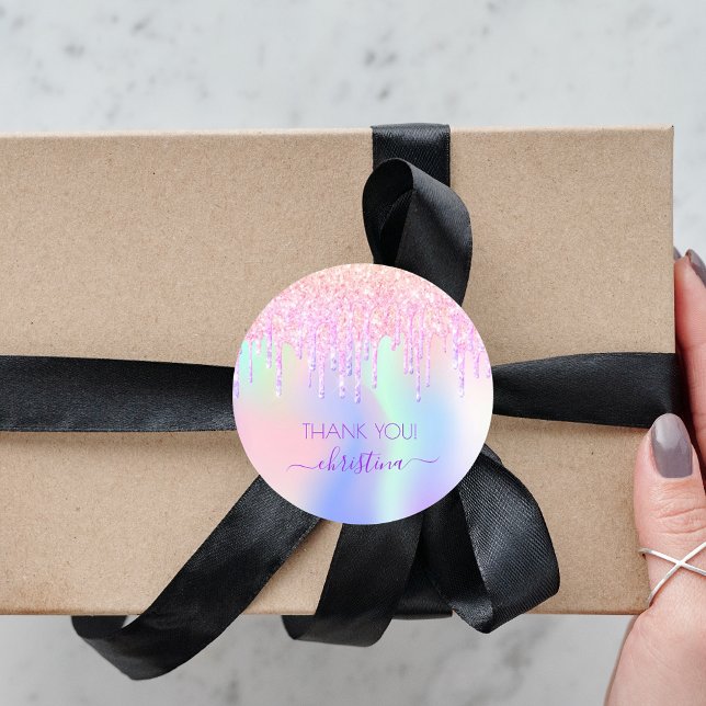 Holograpic Unicorn Glitzer danke Babydusche Runder Aufkleber (Von Creator hochgeladen)