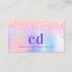 Holograpisches Einhorn-Glitzer-Monogramm-Make-up-H Visitenkarte
