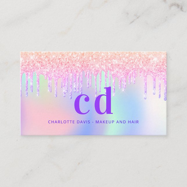 Holograpisches Einhorn-Glitzer-Monogramm-Make-up-H Visitenkarte (Vorderseite)